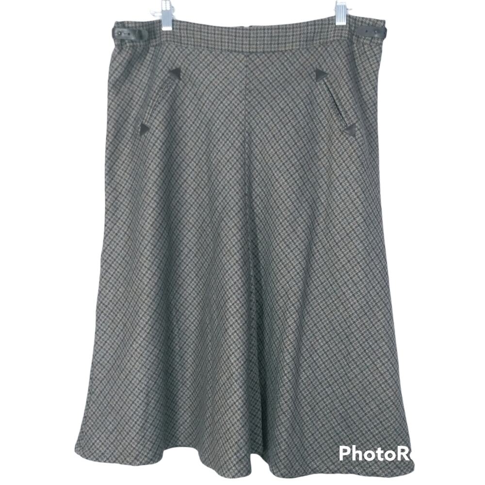 Gerard Darel Wool Knee Length Tan HoundsTooth Academia Skirt 46